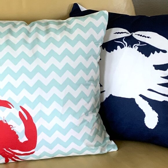 18x18 Beach Sea Life Red Crab Teal Chevron Design Summer Throw Pillow Covers New - Picture 5 of 5